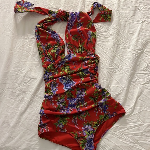 Dolce and Gabbana red floral halter one piece xs - Picture 2 of 5